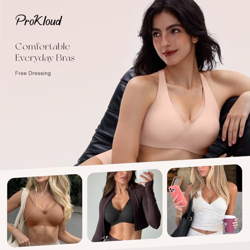Image of ProKloud WirelessTriangle Bralettes for Women Plunge Unlined Unpadded Bras | No Underwire Comfortable Everyday Tshirt Bra,Hook and Eye Closure