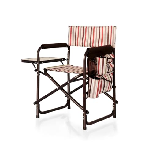 Image of PICNIC TIME Sports Chair with Side Table and Armrest Caddy, Lightweight Aluminum Folding Outdoor Camping Chair for Adults, Portable Director Style Lawn Seating with Pockets & Strap, (Moka Collection)