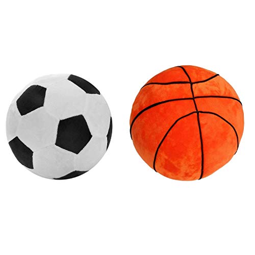 T PLAY Plush Soccer Balls Fluffy Stuffed Soccer Ball Plush and Plush Basketball Pillow Fluffy Stuffed Basketball Plush Toy Bundle for Kids Boy Baby