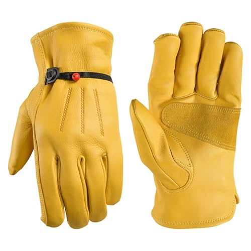 Guantes de cuero vacuno suave con protección térmica para hornos y jardín