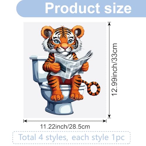 GORGECRAFT 4 Stück 4 Stile Lustige Tier Toilettensitz Aufkleber AFFE Tiger Löwe Hähne Die Auf Der Toilette Sitzen Muster Toilettentank Aufkleber Selbstklebende Deckel Aufkleber Für Das Badezimmer