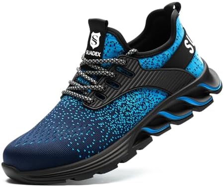SUADEX Steel Toe Sneakers for Men Women Indestructible Work Shoes Lightweight Comfortable Safety Sneakers Slip-Resistant Composite Toe Shoes for Construction Blue