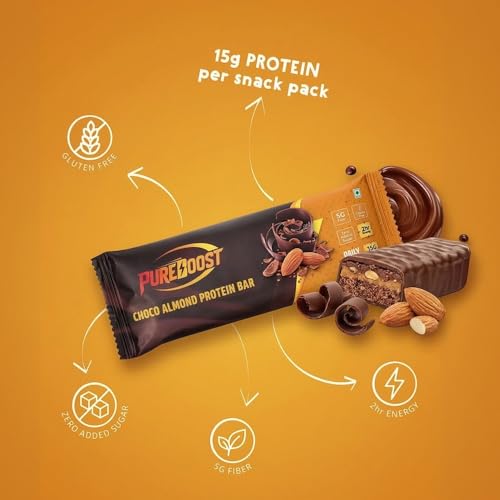 Image of Choco Almond Protein Bar | 15g Protein Energy Bar | Gluten Free High Fiber Healthy Snack | Zero Added Sugar Nutrition Bar | Gym, Workout, Diet & Meal Replacement Snack - 50g (Pack of 6)