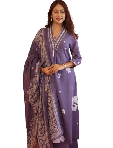 Image of Women's Mulmul Cotton Kurti with Pant and Dupatta