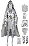 Fbzxojiw Mens Night Wolf Cosplay Costume Moon Knight Uniform Jumpsuit Cloak Mask Suit Marc Spector Halloween Outfit (Light Grey, Large)