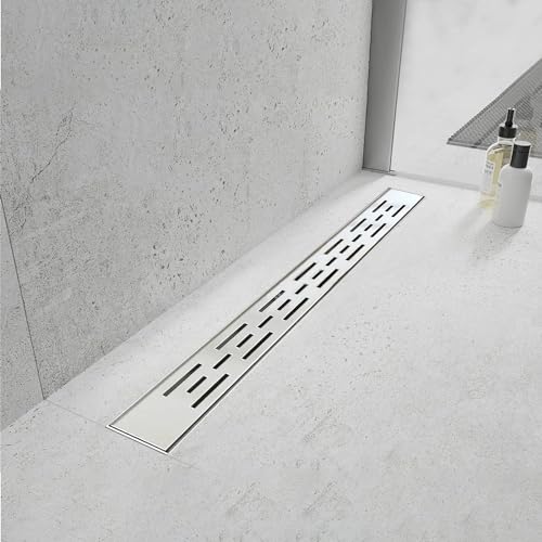 Elefloom Linear Shower Drain, Shower Drain with bar Pattern Grate, Professional Brushed 304 Stainless Steel, High Flow, Hair Catcher Shower Drain (72 inch)