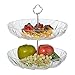 Relaxdays Soporte Tartas, Frutero 2 Pisos, Bandeja Pasteles, Expositor Tienda, Vidrio y Metal, Transparente y Plateado, 26x25 cm