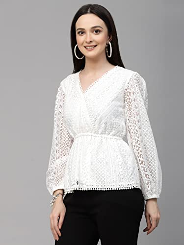 Image of Style Quotient Women Peach Lace Casual Top