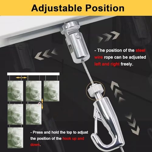 Adjustable White 3m Cable & 1m Track Gallery Rail Kit - Photo Display System with 2 Chains & Hooks for Museums, Schools, Art Exhibits & Home Decor