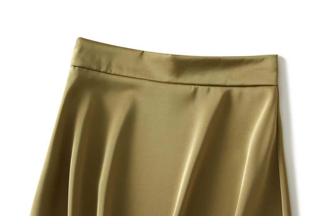 Gonne Da Donna,Gonna Longuette Da Donna Gonna A Trapezio A Vita Alta In Raso Color Champagne Cerniera Alla Moda Gonne Lunghe Eleganti Con Volant Increspato Fluente In Tinta Unita Per Ragazze Ladies,