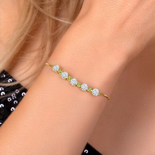 Gemstone Birthstone and Peridot Tennis Bracelet for Women in 18K Yellow Gold Plated Silver | Round 5MM and 2.5MM | Adjustable Bolo Design | Easy-On Easy-Off | Fully Adjustable Up to 9 Inch3