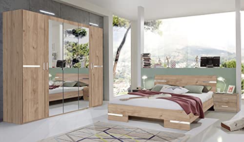 PEGANE Chambre à Coucher complète Adulte (lit 180x200 cm + 2 chevets + Armoire) Coloris Imitation chêne Artisan/Chrome Brillant