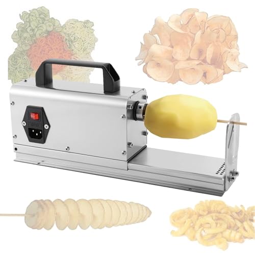 VNATWGOO Tornado Potato Spiral Cutter Machine, Electric Potato Twister, Commercial Stainless Steel Potato Spiralizer, with 2 Blade Sizes