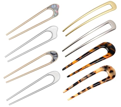 8 Pièces Pince à Cheveux en Forme de U, BetterJonny Épingles à Cheveux U Bâton Piques à Cheveux Tortue en Acétate de Cellulose Pince a Chignon, Accessoires de Coiffure Pour Femmes Filles