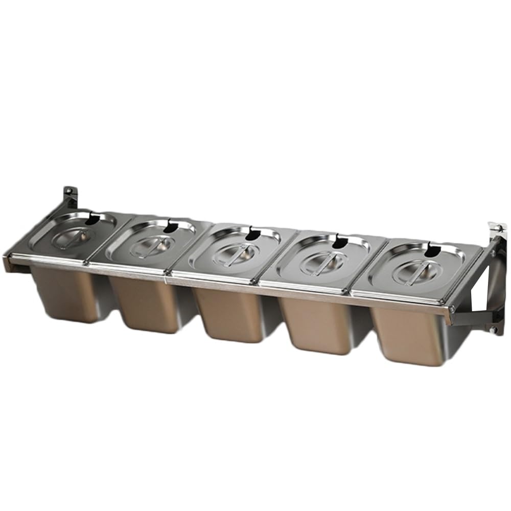 WDSOPK 8 Pans Stainless Steel Wall Mount Spice Rack Depth 4IN,Multiple Retractable Compartments Organizer Holder With Cover Kit,Countertop Storage Seasoning Box (33.5X8.7X7IN3PCS)