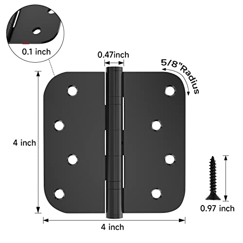Door Hinges, 3 Pack Matte Black Door Hinges 4 Inch Stainless Steel Hinges Ball Bearing Silent Hinges Interior Door Hinge With 5/8 Radius Corners #TOP4