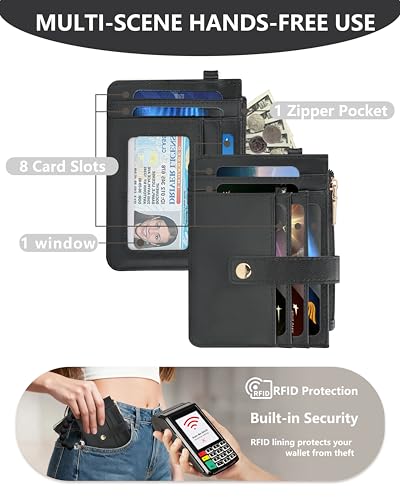 Image of Wristlet Wallet for Women, Keychain Wallet with AirTag Holder | 9 card slots,ID window & zipper pocket,RFID,beaded wrist strap and compact design for travel,shopping and daily carry.