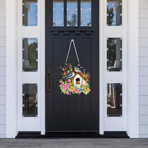 Lxmsja DIY Colorful Birdhouse Diamond Painting Hanging Ornament, Double-Sided Acrylic Flowers Branches Diamond Art Kit, Special Shaped Suncatcher Hanging Pendant Window Art Kit 8x7 inch by Lxmsja - Used condition - Image 7
