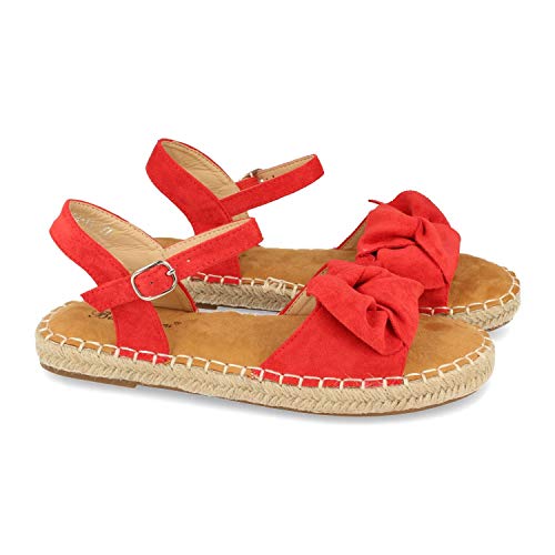 shoes&blues.es Sandalia plana de yute casual con lazo y pulsera ajustable. Coleccion primavera verano. Talla 38 Rojo