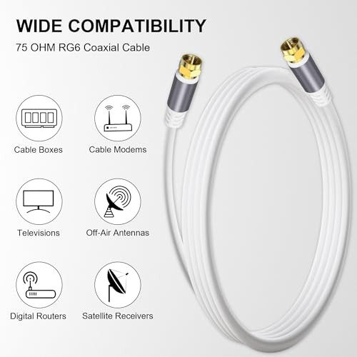 Tiierzon RG6 COAXIAL CABLE 5Ft,Low Loss High Speed Coax Cable Cord Extender thumb #2