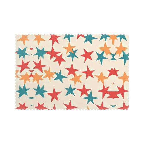 WZYWHJ Juego de 6 manteles individuales con estampado de estrellas de cinco puntas, 12 x 18 pulgadas, resistentes al calor, antideslizantes, resistentes a las manchas, fáciles de limpiar, para