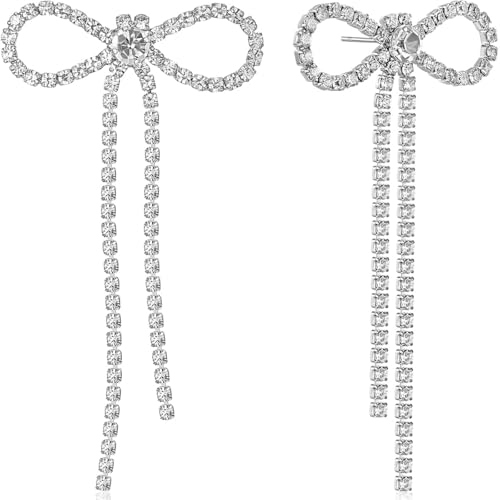 Simulated Diamond Bow Stud Earrings for Women - Small Sparkly Cubic Zirconia Studs, Hypoallergenic and Safe for Sensitive Ears