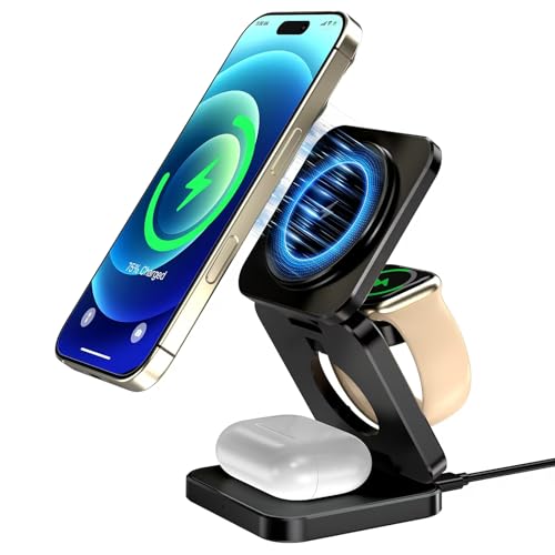 Yamisan ���C�����X�[�d�� 3-in-1 �}�O�l�b�g�� �܂��ݎ� Qi�Ή� �}���[�d 5W/7.5W/10W/15W�Ή�iPhone16/15/14/13/12/iWatch Ultra2/Ultra/SE/10/9/8/7/6/5/4/3/Air