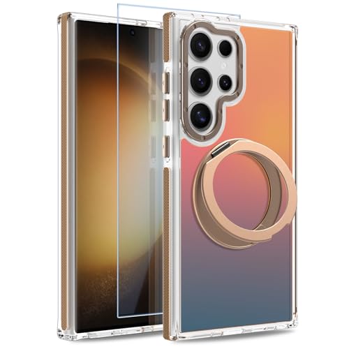 Image of Magnetic for Samsung Galaxy S23 Ultra Case with 360 Stand [Compatible with Magsafe] [Fluorescent Design] [1 Screen Protector] Slim Translucent Matte Case for Galaxy S23 Ultra 6.8 inch, Desert