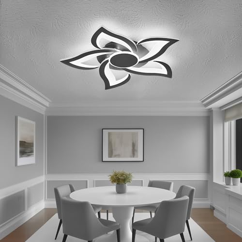 HuixuTe 24" Modern Geometric Ceiling Light Fixture, Black Dimmable 3 Colors LED Close to Ceiling Light Fixtures with Remote, Low Profile Flush Mount Ceiling Light for Kitchen, Living Room - image 3