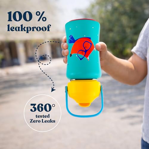 Image of rabitat Steel Play 3.0 Water Bottle for School Kids 450ml, 1+1 Year Brand Warranty | Steel Water Bottle | Steel Bottles | BPA-Free Leak-Proof, Flip-Lock Sipper, EasyCarry Handle Young wild & Free