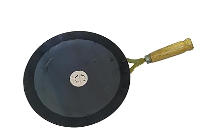 C COOKEASE Iron Tawa for Dosa, Roti, Chapati, Naan | Gas & Induction Friendly, Naturally Non-Stick & Non-Toxic Loha Tawa with Wooden Handle for Healthy Cooking with Less Oil, Size: (10 Inches (Dia))