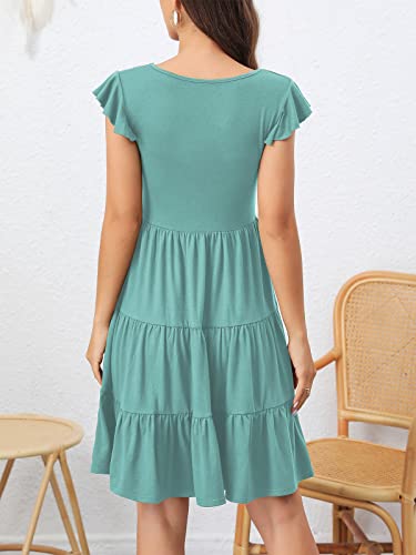 Image of Lamilus Summer Dresses for Women 2026 Ruffle Sleeve V Neck Non-See Through Tiered Babydoll Mini Dress Graduation Beach