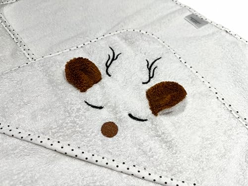 Image of Organic Baby Hooded Bath Towel 30x30 Inch - 100% Organic Cotton, 380 GSM Soft & Absorbent Newborn Towel with Embroidered Hood, (Deer)