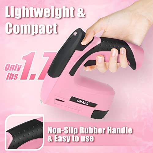 SHALL Pink Electric Staple Gun, 2 in 1 Cordless Upholstery Stapler Nail Gun for Wood, 4V
