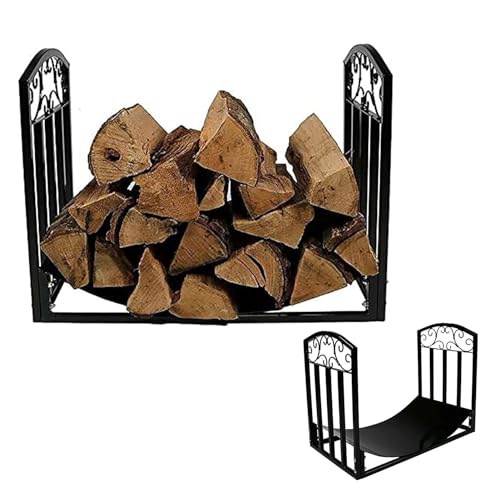 Estante para leña de pie, diseño resistente de hierro forjado para uso en exteriores y chimeneas, organiza los troncos de madera de manera eficiente