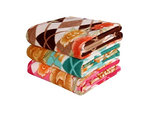 Image of VAS COLLECTIONS Printed Polar Fleece Single Bed All Season Blanket /Comforter /Dohar 250TC - Pack of 5 (58x88 Inch, Pink, Green, Rust and Red ect)