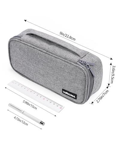 Image of YOKUMA Pencil Case,Large Capacity Pencil Pouch,Aesthetic Zipper Pencil Box, Back to School Supplies for College Student Teen Adults,Travel Essentials,Electronic Cable Organize, Grey, Pencil