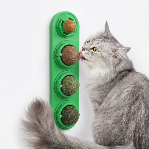 Opslagruimte 4-in-1 Catnip Ball Toy for Indoor Cats 360 Rotatable & Self-Adhesive Edible Natural Silver Vine Gall Fruit Cat Candy Non-Toxic Interactive Chew Toy