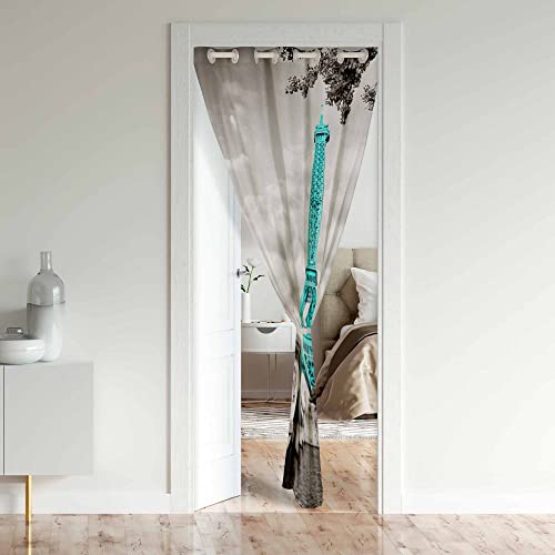 Loussiesd Eiffel Tower Blackout Curtains Window Paris Treatments Doorway Curtain Room Darkening Paris Decor Valentines Thermal Insulated Blackout Curtains for Doors with Windows 86x203cm 1 Panel - Image 2