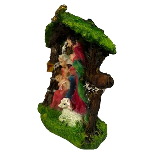 Image of KariGhar Crib House Set Nativity Set Holy Family Statue with Sheep Catholic Idol Perfect for Altar, Housewarming, Gifting and Decoration,