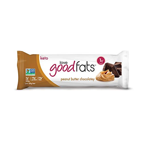 Love Good Fats Bars  Peanut Butter Chocolatey  Keto-Friendly Protein Bar with Natural Ingredients  Low Sugar, Low Carb, Non GMO, Gluten & Soy Free Snacks for Ketogenic Diets  (12 Count)