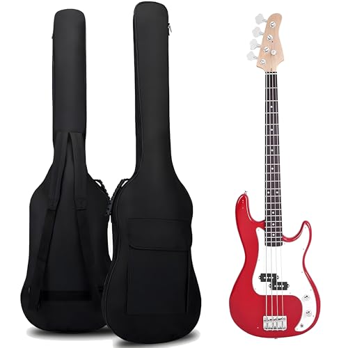 TBACW Bass Guitar Case - Bass Guitar Gig Bag 0.25 Inch Thick Padding Backpack Soft & Large Pocket & Back Hanger Loop Black (Bass Guitar Bag)