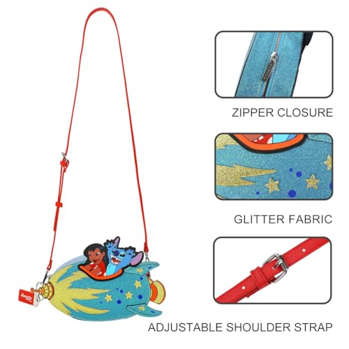 Lilo & Stitch Rocketship Women's Novelty crossbody bag With Glitter Fabric4