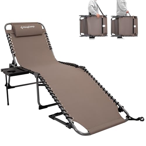 Kingcamp - Tumbona Plegable, Respaldo Ajustable De 5 Posiciones, Cama De Camping, Silla De Jardín, Tumbona De Playa, Cama Plegable Para Jardín, Vacaciones Playa Y Piscina