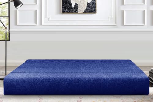 Image of Los Angeles Foldable Four Seater Sofa Cum Bed, Sofa Bed 6 X 6 Feet Jute Fabric Washable Cover- Including Cushion Perfect for Living Room - Blue