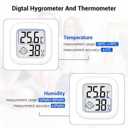 4 Stück Mini Digital Thermometer, LCD Hygrometer Temperatur Innen Kabelloses, Luftfeuchtigkeit Meter Hochgenauer Temperatursensor Display in ℉/℃ für Babyzimmer Innenraum Büro Wohnzimmer