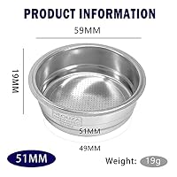 NEOUZA Siebkorb aus 304 Edelstahl, 51 mm, 1/2/4 Tasse, rückspülend, Blindkorb für bodenlosen Siebträger, kompatibel mit Delonghi, Breville Kaffee-Espressomaschine (1 Tasse) – Ansicht 2