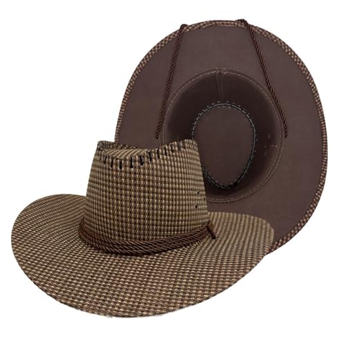 Men's Western Cowboy Hats Summer Lightweight Casual Sun Hat with Adjustable Rope Fashion Outdoor Casual Sun Caps Coffee