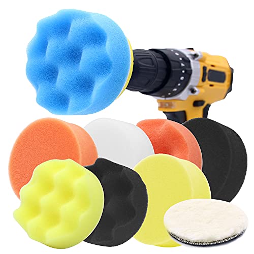Vertlley 11Pcs Car Drill Polishing Pad Kit 3.1 Inch Sponge Buffing Pads Drill Polisher Attachment for Waxing Buffing Sealing Glaze
