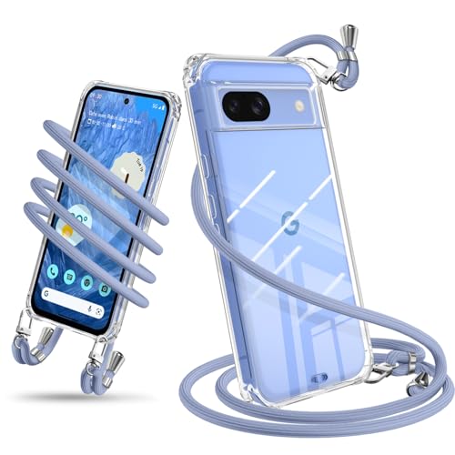 Google Pixel 8A ケース クリア ショルダー ピクセル8a スマホケース カバー 肩掛け 斜めかけ 縄掛けケース 耐衝撃 全透明 TPU 薄型 紐付き 斜めがけ 織りストラップ付き ネックストラップ 長さ調整可能 取り外し可能 落下防止 紛失